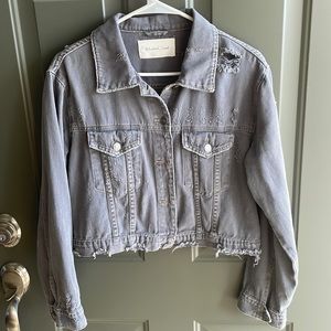 Distressed grey jean jacket- brand Mustard Seed! Women’s size small!